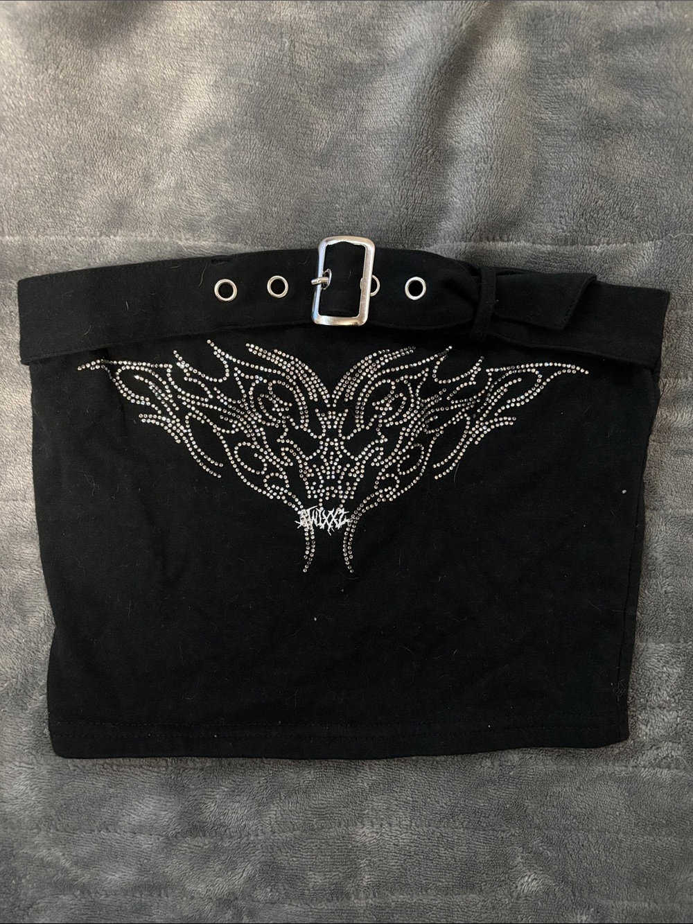 Black Rhinestone-Embellished Tube Top with Belt Adjustment